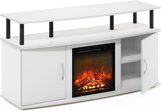 Furinno Jensen TV Stand Entertainment Center TV Console for TV up to 55 Inch with Fireplace and Open Shelf Storage Cabinet for Living Room Bedroom Plain White