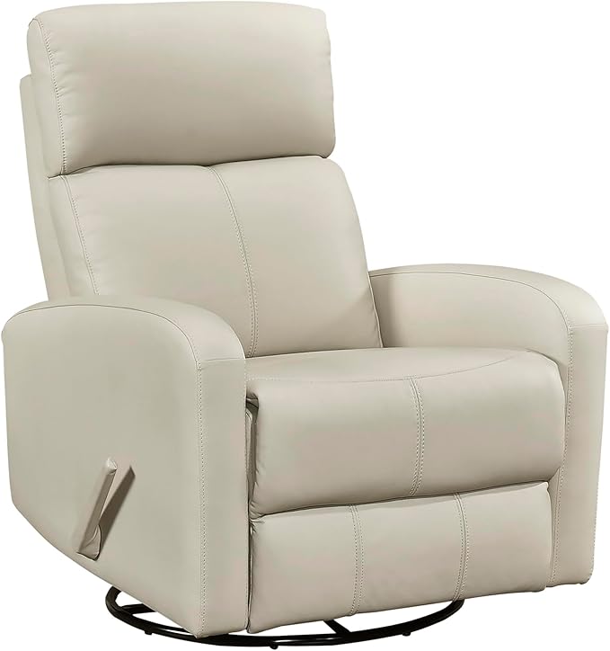 Lexicon Swivel Glider Reclining Chair Top Grain Leather Match Manual Pull Handle Recliner Comfy Nursery Glider Recliner Swivel Reclining Chair for Living Room/Office/Bedroom/Apartment Beige