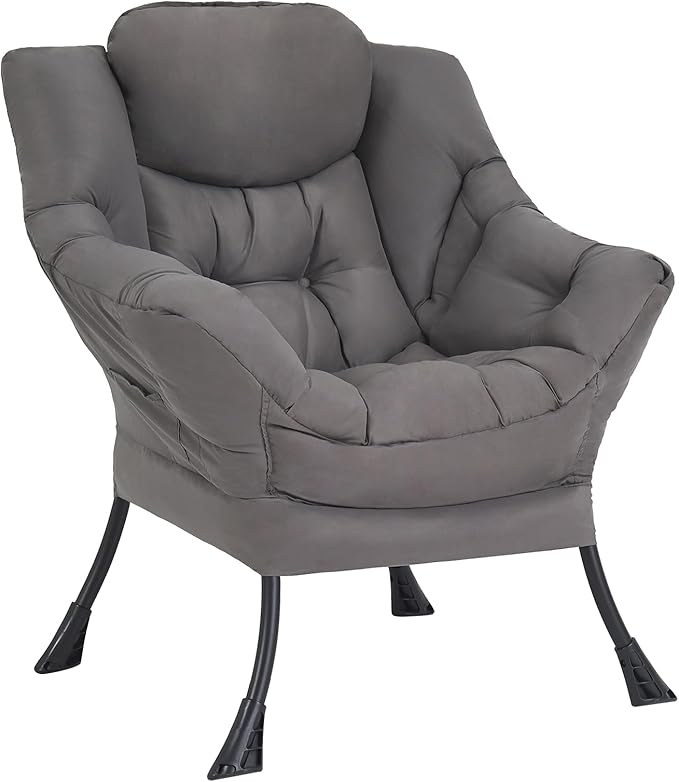 Welnow Lazy Chair for Living Room Modern Reading Accent Chair with Armrests and a Side Pocket Leisure Upholstered Lazy Sofa for Small Space Bedroom Dorm Dark Grey