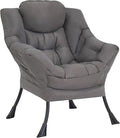 Welnow Lazy Chair for Living Room Modern Reading Accent Chair with Armrests and a Side Pocket Leisure Upholstered Lazy Sofa for Small Space Bedroom Dorm Dark Grey