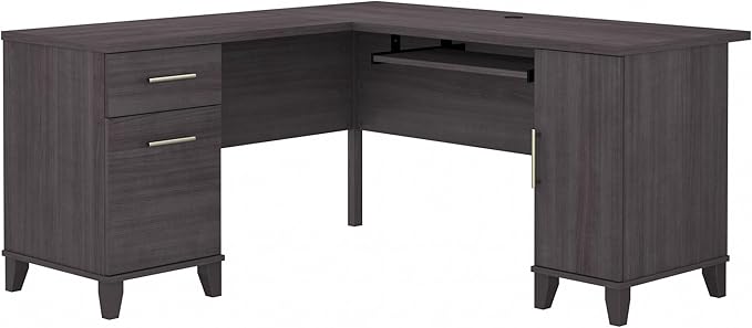 Bush Furniture 60-inch L Shaped Desk with Storage Spacious Corner Computer Table for Home Office Somerset Collection Storm Gray