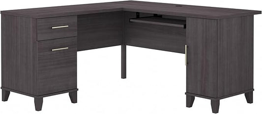 Bush Furniture 60-inch L Shaped Desk with Storage Spacious Corner Computer Table for Home Office Somerset Collection Storm Gray