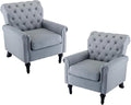 Upholstered Accent ChairsMid Century Armchair Sofa ChairsComfy Living Room ChairButton Tufted Reading Chair for Living Room BedroomStudy (2 Grey)