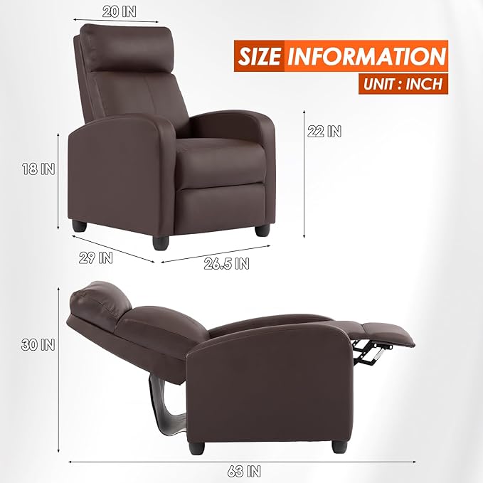 BestMassage | Recliner Chair | with 2 Point Massage Function | Pu Brown | with Lumbar Support Adjustable Push Back Footrest &amp Padded Seat | Easy Assembly | for Living Room Home Theatre