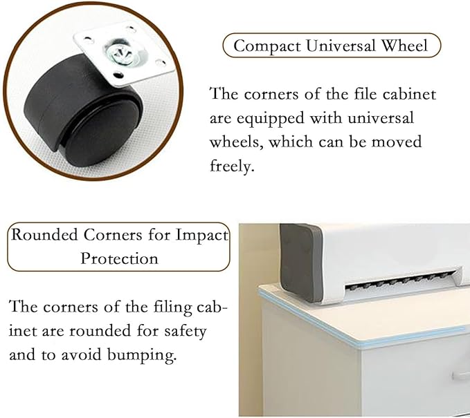 Wooden Filing Cabinet Filing Cabinet Home Office Drawer Cabinet Office Pedestal Drawer Cabinet Trolley Recessed Handles for Office and HomeOffice Storage Cabinet