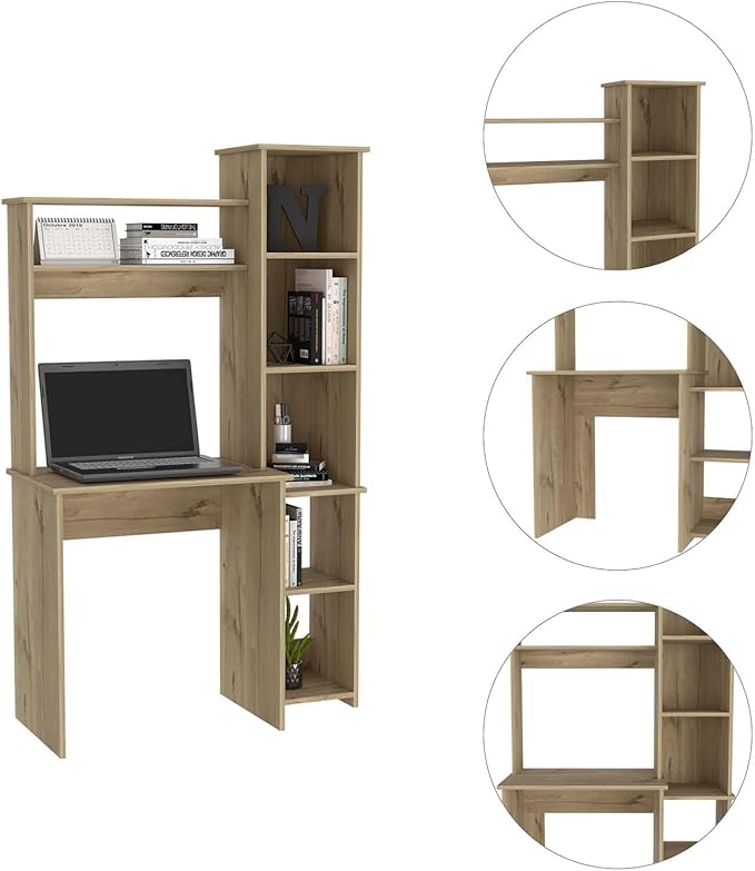 Nashville Writing Desk with Six Shelves - Computer Desk with Spacious Storage for Home Office
