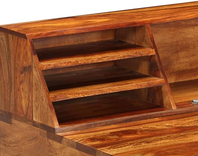 Wooden Writing Computer Desk with 2 Drawers Home Office Desk Writing Study Table PC Desk Workstation for Bedroom 43.3x19.7x37 Solid Sheesham Wood and Steel