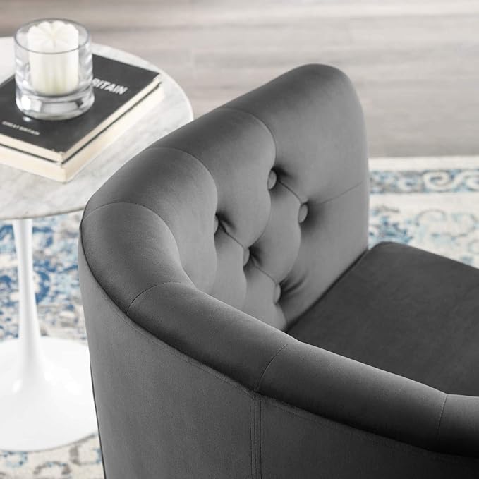 Modway Prospect Tufted Performance Velvet Swivel Armchair Charcoal 28D x 30W x 30H in