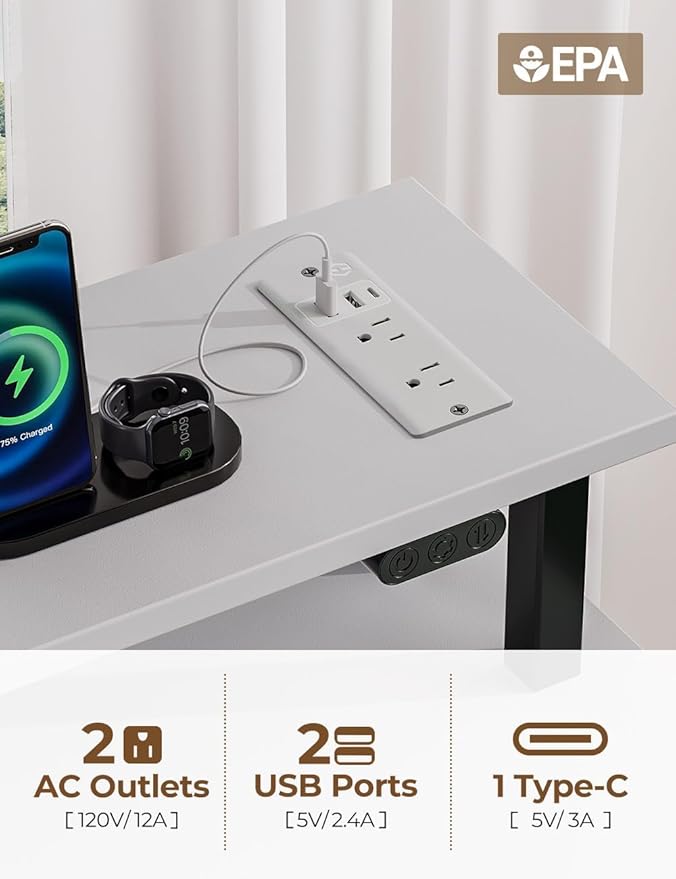 Rolanstar Computer Desk with Power Outlets &amp LED Light 39 inch Home Office Desk with 3 Drawers and Storage Shelves Writing Desk with Monitor Stand Work Desk for Home OfficeWhite