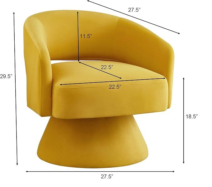 GDFStudio Swivel Barrel Chair Accent Arm Chair for Living Room Upholstered Velvet Round Reading Armchair Modern 360 Degree Comfy Swivel Chair with Open Backrest for Bedroom Office Yellow