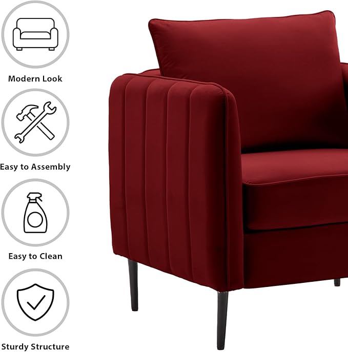 Accent Chair for Living Room ChairsVelvet Modern Upholstered Chairs Living RoomCozy ArmchairBarrel Chair (1 Wine Red)