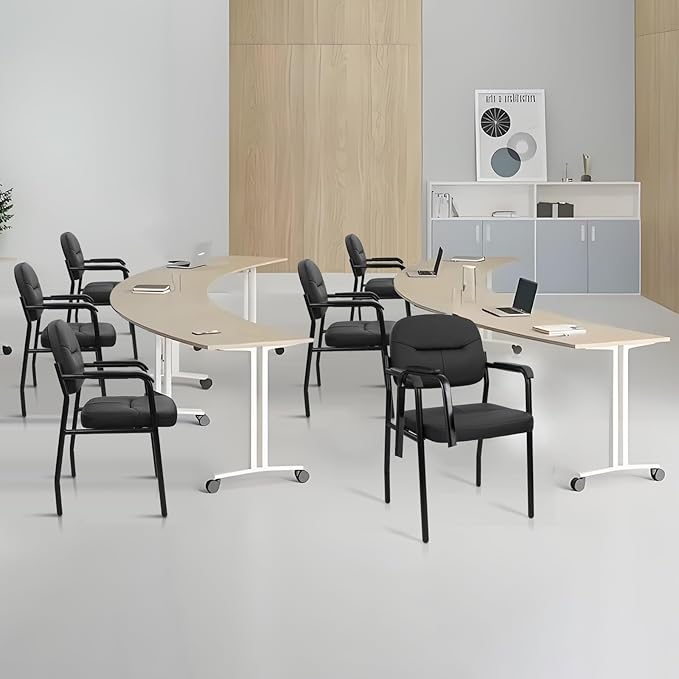 CLATINA Leather Guest Chair Sets of 2 Office Reception Chair No Wheels with Armrests and Lumber Support Ergonomic Desk Armchair for Meeting Waiting Conference Lobby Room Black