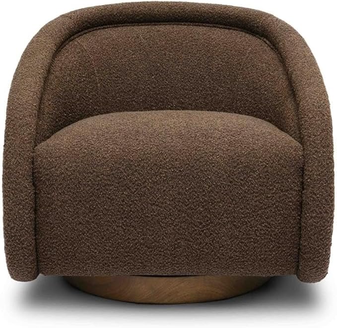 Pemberly Row Transitional Boucle Swivel Chair Chocolate Brown Solid Wood Base Shelter Arm Handmade Accent Chair for Living Room or Bedroom 360-Degree Swivel Function Wide Deep Seat