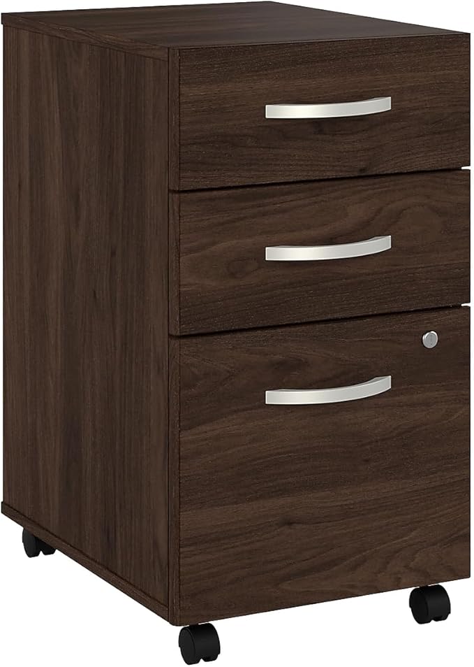 Bush Business Furniture Hybrid 3 Drawer Mobile File Cabinet-Assembled Black Walnut