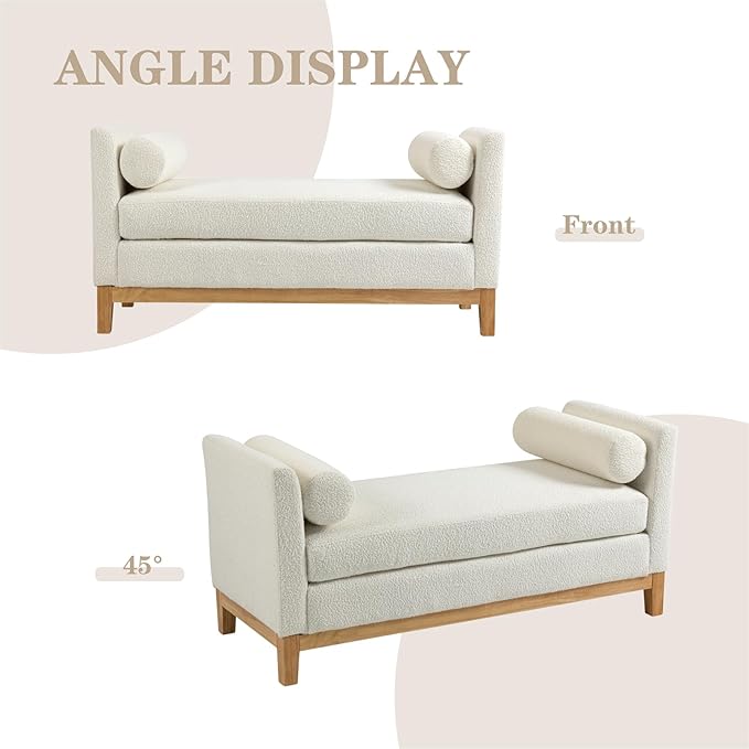 Chifee &amp Vingol 54.3 End of Bed Bench Upholstered Boucle Bench for Bedroom Entryway White