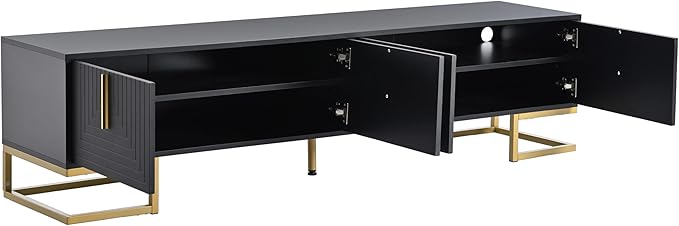 Merax Modern TV Stand with Metal Legs Gold Handles Geometric Lines and Adjustable Shelves for TVs Up to 80'' Media Console Table Luxury Storage Cabinets for Living Room Black