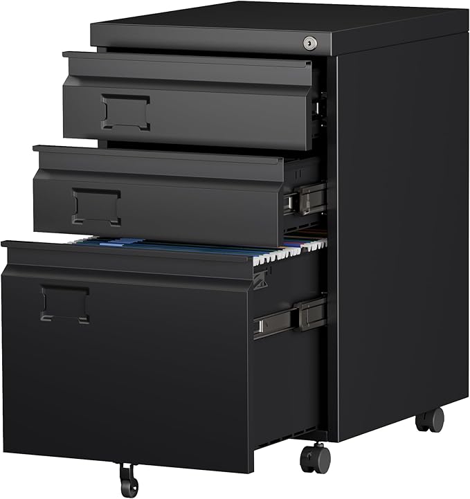 SUXXAN 3 Drawer File Cabinet with Lock Metal Under Desk Cabinet with Wheels for Office &amp Home Legal/Letter Size Need to Assemble