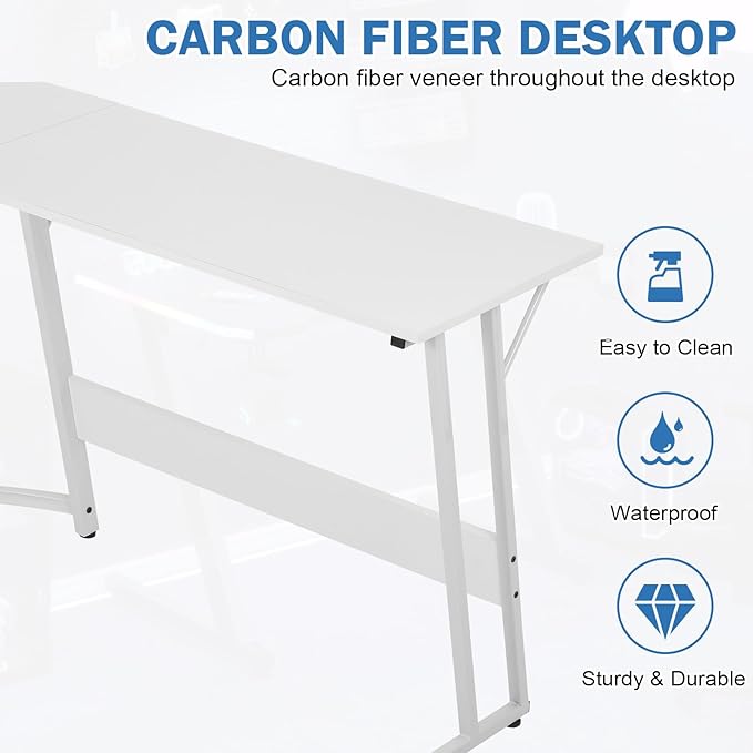 51 Inch L Shaped Gaming Desk Corner Computer Desk with Detachable Monitor Stand for Home Office Learning Gaming WorkstationWhite