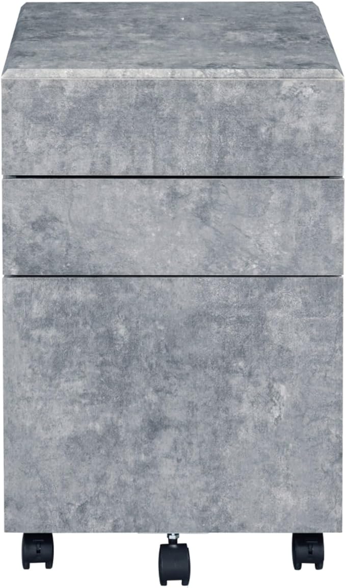 3-Drawer File Cabinet with Industrial Faux Concrete Silver Finish Smooth Manual-Close Drawers and Caster Wheels for Easy Mobility Spacious Home Office Storage Organizers