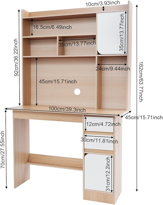 Modern Computer Desk Contemporary Rectangular Credenza Desk Home Storage Table Wood Computer Desk with Storage Drawers and Shelves