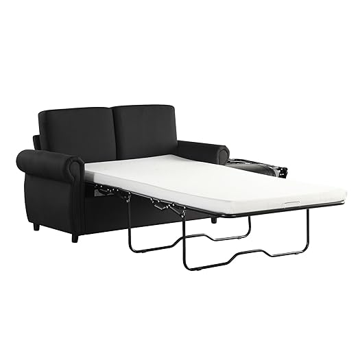 Ball &amp Cast 58 Loveseat Futon Sofa-BedConvertible Pull Out CouchLinen Upholstery Sleeper Sofa Bed with Twin Size Memory Mattress&ampUSB PortOverstuffed Back CushionChaise Lounge for Livingro