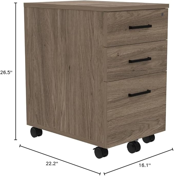 NBF Three Drawer Mobile File Pedestal - 16.1 W Driftwood Gray | File Cabinet Industrial Furniture Mobile Storage