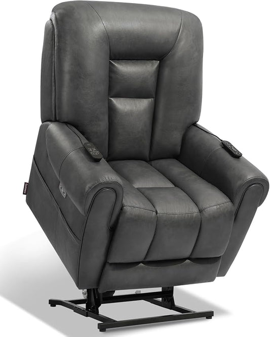 EONIX Four Motor Lay Flat Power Lift Recliner Chair for Elderly 400lbs Electirc Lift Chair for Living Room Independent Adjustable Lumbar Support &amp Headrest Extended Footrest Grey