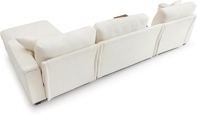 Oversized L-Shaped Modular Sectional Sofa with Storage Armrest Reversible Couch with Movable Ottoman USB Ports Cup Holders 360°Swivel Tray Comfy Cloud Cushions for Living Room or Apartment Beige