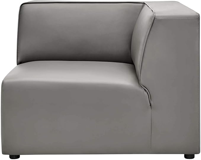 Modway Mingle Vegan Leather Sectional Sofa Corner Chair in Gray