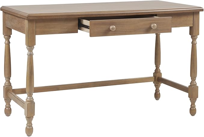 Martha Stewart Tabitha Solid Wood Writing Table with Metal Glides Drawer for Storage Living Room Furniture Home Office Small Computer Desk Turned Legs 47.5 W x 23 D x 29 H Natural