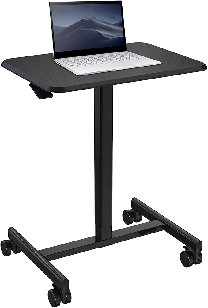 Mobile Laptop Computer Desk Height-Adjustable from 28.5 to 42.9 Pneumatic Adjustment Height Rolling Desk Mobile Table for Home and Office Black