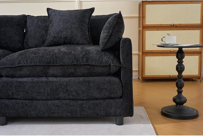 39.4 Modern Accent Chair with Ottoman Living Room Club Chair Chenille Upholstered Armchair Reading Chair for Bedroom (Black + Fabric + Plastic + Steel + Wood + 1 Seat + Foam)