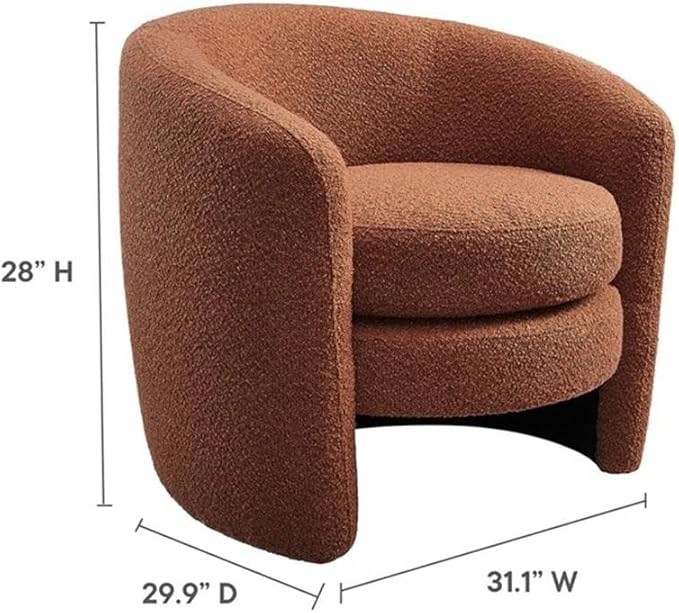 MAKLAINE Upholstered Boucle Fabric Curved Back Armchair Rust Finish Dense Foam Padding Removable Seat Cushion Fully Assembled Living Room or Bedroom Accent Chair