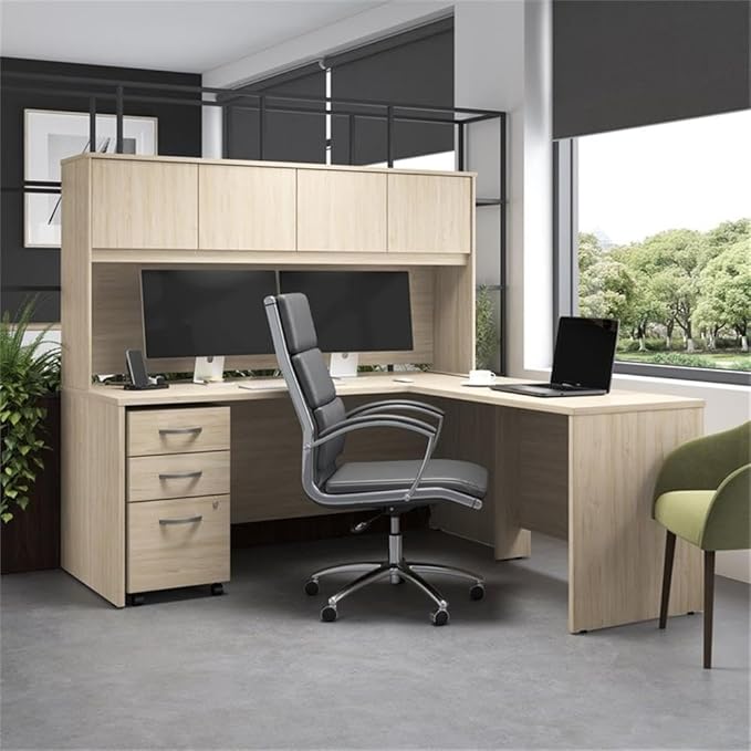 Bush Business Furniture Series C Collection 60W x 43D Right Hand L-Bow Desk Shell in Hansen Cherry Large Office Workstation for Professional Workspace
