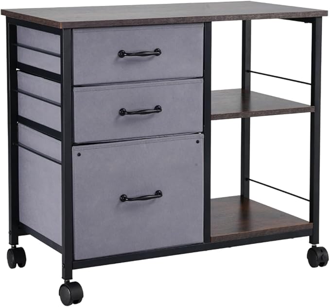 Hassyee Mobile Metal File Cabinet with 3 Fabric Drawers and 2 Open Shelves Multifunctional Office Spacious Storage Cabinet Assembly Required