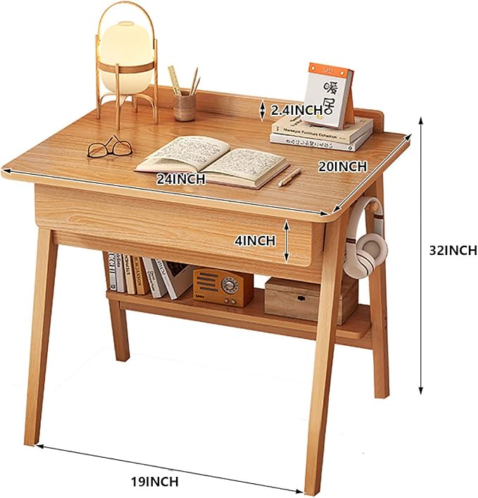 Computer Desk with Storage Shelf &amp Drawers Modern 24 inch Writing Desk Study Table Compact Laptop Desk for Small Space Home Office Walnut