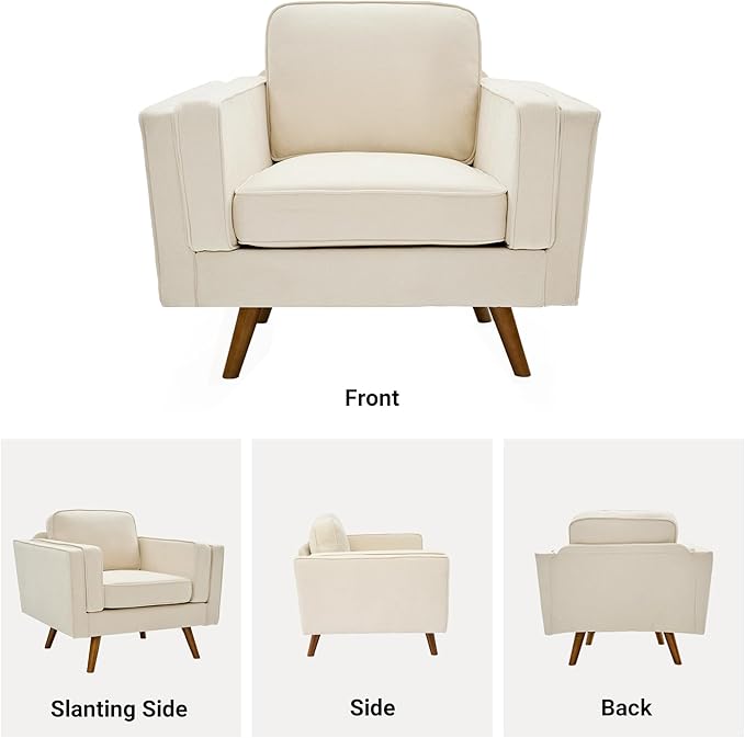 Kingfun Modern Accent Chair Set of 2 Living Room Chairs Chenille Reading Armchair Mid Century with Dual-Layer Armrests Solid Wood Frame Easy Assembly for Small Spaces Beige