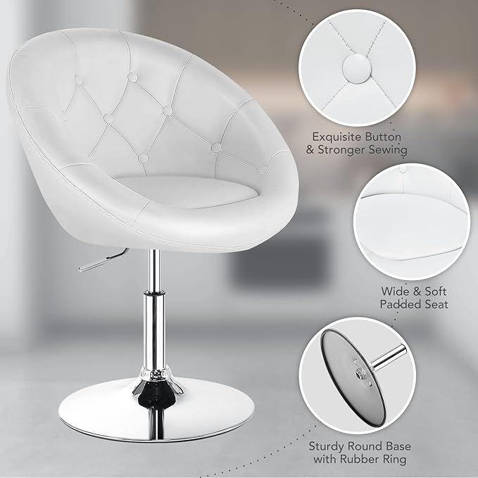 Giantex Swivel Round Vanity Chair Set of 2 Height Adjustable Tilt Makeup Beauty Chair with Back for Makeup Room Barber's Shop Bar Modern Living Room Accent Chairs White