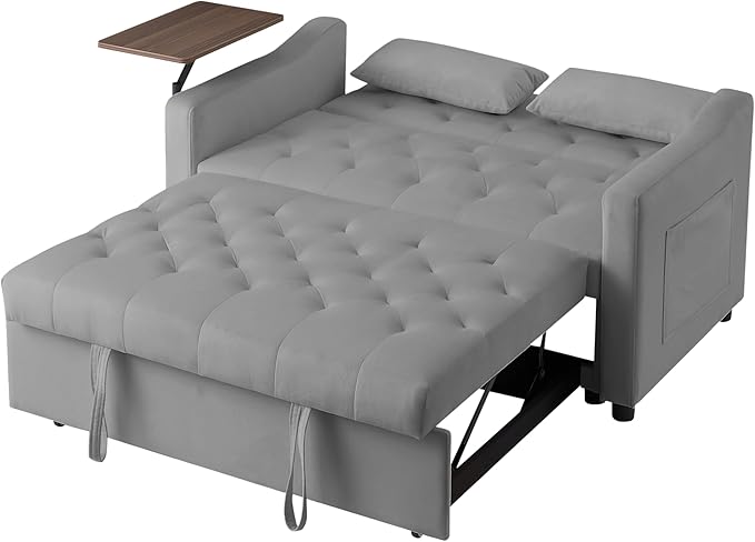 3-in-1 Convertible Sleeper Sofa Bed Pullout Couch with 360° Swivel Side Table Modern Chenille Fabric Easy to Assemble Folding Loveseat Sofa Bed for Living Room &amp Guest Room