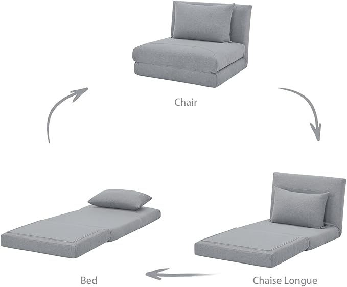 Artdeco Home Convertible Chair Bed 29 W Fold Sofa Bed with 1 Matching Pillow for Small Space Living Room and Apartment (Polyester Moonlight)