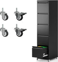 4 Drawer File Cabinet with Wheels Metal Mobile Filing Cabinets with Lock Vertical File Cabinet for Home Office Rolling Storage Cabinet for A4/Letter/Legal Size File Assembly Required Black