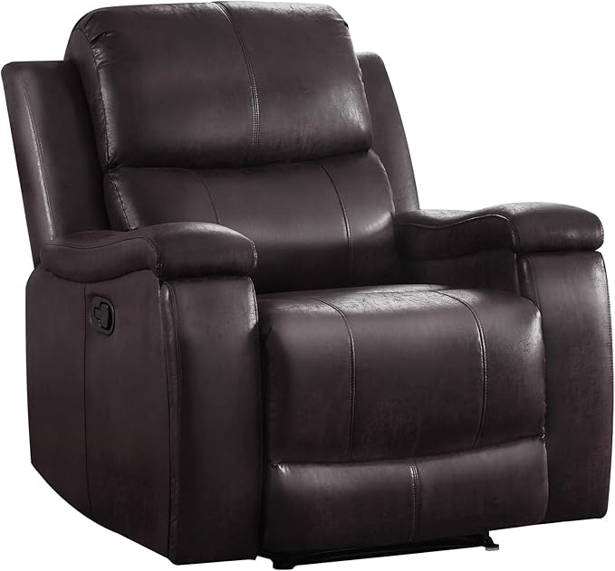 EBELLO Recliner Chair Single Overstuffed Sofa Recliner Breathable Faux Leather Manual Reclining Chairs with Hidden Cup Holder Arm and Back for Adults Living Room Bedroom Dark Brown