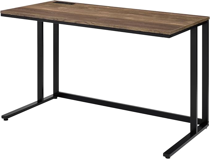 Penau Walnut and Black Writing Desk with USB Port Spacious Rectangular Surface Easy Assembly Open Base Design Ideal for Home Office