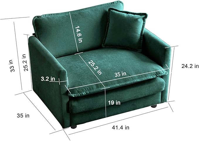 Green Oversized Single Cloud Sofa Couch Modern Accent Large Sectional Couches for Living Room Chenille Fabric Modular Sectional Sofa Deep Seat Home Sofas Set Sofá para Sala