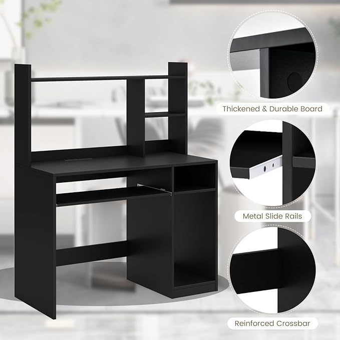 Tangkula Computer Desk with Storage Hutch &amp Charging Station Home Office Study Writing Desk with Bookshelf Keyboard Tray &amp CPU Stand Modern Laptop PC Desk Computer Workstation for Study B
