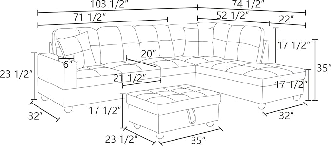 L-Shaped Combination Sofa Set Luxurious Synthetic Leather Living Room Sofa Suitable for Living Rooms Bedrooms Apartments and Offices