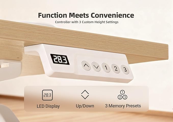 YDN Electric Standing Desk Adjustable Height 40 x 24 Inches Stand up Desk with Cable Management Home Office Desks with Splice Board &amp White Frame Nature Top