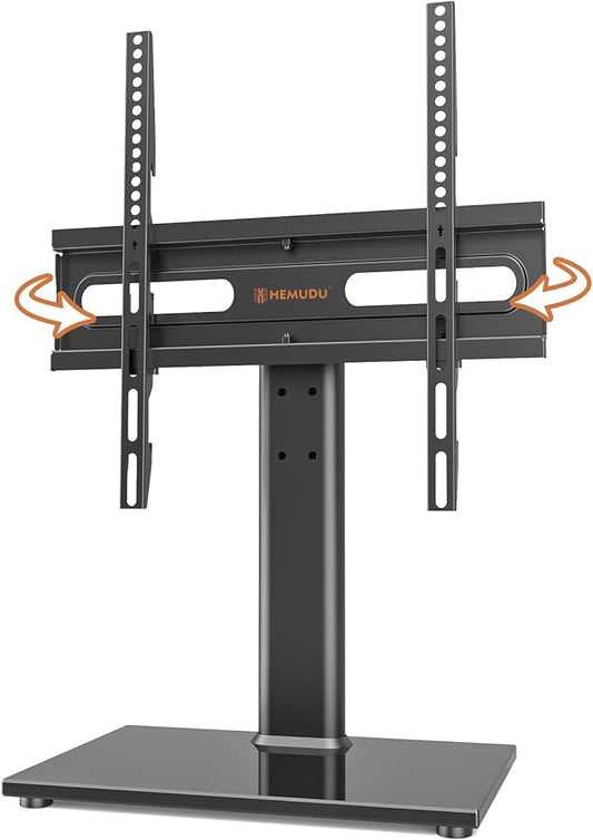 Universal Swivel TV Stand - Table Top TV Stand for 27-60 inch LCD LED TVs - Height Adjustable TV Base Stand with Tempered Glass Base &amp Wire Management VESA 400x400mm HT06B-002