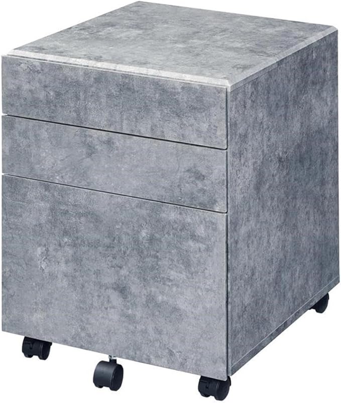 BOWERY HILL Wooden File Cabinet 16''W x 19''D x 22''H Faux Concrete and Silver Finish 3 Drawers with Caster Wheels Industrial Style Office Storage Organizer