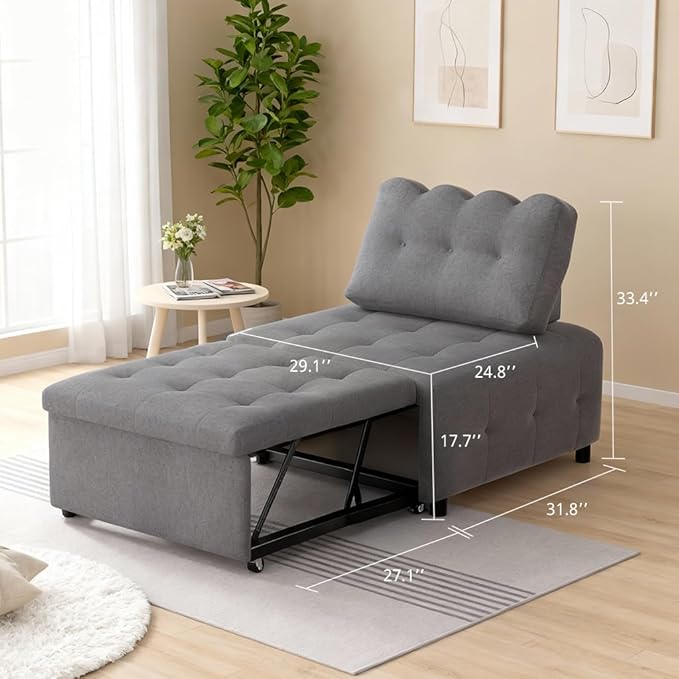 CMOHOMA Sleeper Sofa BedConvertible Pull Out Couch with Adjustable BackrestLinen Chaise Lounge ChairSectional Couches for Living RoomBedroomApartmenGray